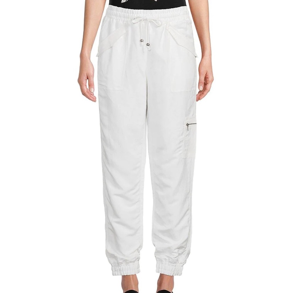 KARL LAGERFELD PARIS Linen Straight Leg Drawstring Joggers